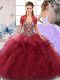 Decent Burgundy Off The Shoulder Lace Up Beading and Ruffles Sweet 16 Dress Sleeveless