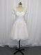 Scoop Short Sleeves Wedding Dress Mini Length Lace White Tulle
