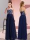Stunning Sweetheart Sleeveless Prom Party Dress Floor Length Beading Navy Blue Chiffon