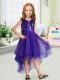 Purple Scoop Neckline Sequins and Bowknot Flower Girl Dress Sleeveless Zipper