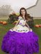 Straps Sleeveless Girls Pageant Dresses Floor Length Embroidery and Ruffles Purple Organza