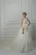White Wedding Dresses Wedding Party with Beading and Lace and Hand Made Flower High-neck Sleeveless Court Train Zipper