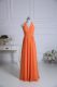 Shining Floor Length Orange Bridesmaid Gown Chiffon Sleeveless Ruching