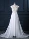 Chiffon V-neck Cap Sleeves Brush Train Zipper Beading Wedding Dresses in White