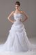 White Bridal Gown Organza Brush Train Sleeveless Embroidery