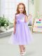 Low Price Lavender Sleeveless Tea Length Sequins and Hand Made Flower Zipper Toddler Flower Girl Dress