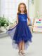 Sleeveless High Low Sequins and Bowknot Zipper Flower Girl Dresses for Less with Royal Blue