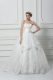 Glamorous Lace and Appliques and Hand Made Flower Wedding Dresses White Lace Up Sleeveless Brush Train