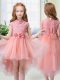 Romantic Lace and Hand Made Flower Toddler Flower Girl Dress Peach Zipper Cap Sleeves High Low