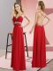 Red Empire Straps Sleeveless Chiffon Floor Length Criss Cross Beading Prom Dresses