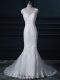 Extravagant White Sleeveless Tulle Brush Train Backless Wedding Dress for Wedding Party