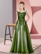 Olive Green Empire Scoop Sleeveless Tulle Floor Length Zipper Beading and Lace Bridesmaids Dress