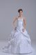 Elegant White Wedding Gown Wedding Party with Beading and Pick Ups Sweetheart Sleeveless Brush Train Lace Up