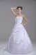Modest White Bridal Gown Taffeta Brush Train Sleeveless Beading