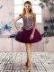 Popular Purple Ball Gowns Off The Shoulder Sleeveless Tulle Mini Length Lace Up Beading