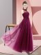 Latest Floor Length Fuchsia Wedding Party Dress Tulle Sleeveless Beading and Appliques