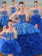 Extravagant Royal Blue Lace Up Sweetheart Embroidery Quinceanera Gown Fabric With Rolling Flowers Sleeveless