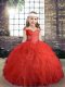 Sleeveless Floor Length Beading and Ruffles Side Zipper Little Girl Pageant Dress with Red