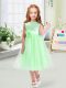 Sleeveless Tea Length Sequins and Hand Made Flower Zipper Flower Girl Dresses with