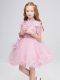 Modest Baby Pink Ball Gowns Appliques Flower Girl Dresses for Less Zipper Tulle Short Sleeves Mini Length