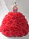 High End Red Lace Up Quinceanera Dress Beading and Ruffles Sleeveless Brush Train