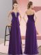 Best Floor Length Purple Prom Evening Gown Chiffon Sleeveless Beading
