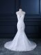 Captivating White Scoop Backless Beading and Lace Wedding Dress Brush Train Sleeveless