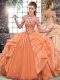 Perfect Orange Ball Gowns Organza Halter Top Sleeveless Beading and Ruffles Floor Length Lace Up 15 Quinceanera Dress