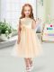Champagne Scoop Neckline Sequins and Hand Made Flower Flower Girl Dresses Sleeveless Zipper