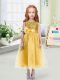 Gold Sleeveless Sequins and Hand Made Flower Tea Length Flower Girl Dresses for Less