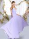 Floor Length Lavender Damas Dress Chiffon Sleeveless Ruching
