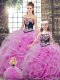 Lilac Ball Gowns Tulle Sweetheart Sleeveless Embroidery and Ruffles Lace Up Sweet 16 Dress Sweep Train