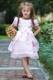 Baby Pink A-line Scoop Tea-length Taffeta and Lace Bow Flower Girl Dress
