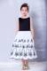 White and Black A-line Scoop Tea-length Taffeta and Organza Embroidery Flower Girl Dress