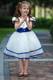 White and Blue Ball Gown Scoop Knee-length Taffeta and Organza Bow Flower Girl Dress