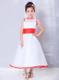 White and Red A-line Scoop Ankle-length Organza Flower Girl Dress
