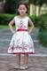 White and Red A-line Scoop Tea-length Taffeta Embroidery Flower Girl Dress