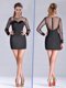 Cheap See Through Column Bateau Black Mother of The Bride Dress with Long Sleeves