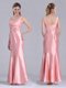 Modest V Neck Hand Crafted Flower Peach Mother of The Bride Dress in Ankle Length