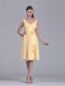 New Arrivals V Neck Bowknot Chiffon Short Mother of The Bride Dress in Yellow