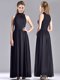 Simple Empire Ankle Length Chiffon Black Mother of The Bride Dress with High Neck