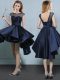 Best Selling Navy Blue Cap Sleeves High Low Appliques Lace Up Quinceanera Court of Honor Dress