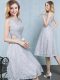 Fashionable Scoop Grey Empire Beading Dama Dress for Quinceanera Lace Up Lace Sleeveless Knee Length