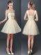 Scoop Mini Length Lace Up Vestidos de Damas Champagne for Prom and Party and Wedding Party with Lace and Hand Made Flower