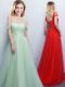 Off the Shoulder Apple Green Empire Appliques and Ruching Quinceanera Court of Honor Dress Lace Up Tulle Sleeveless With Train