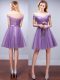 Noble Off the Shoulder Lavender Sleeveless Ruching and Belt Knee Length Court Dresses for Sweet 16