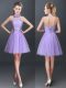 Delicate Lavender Tulle Lace Up Halter Top Sleeveless Mini Length Dama Dress for Quinceanera Lace and Appliques