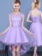Traditional Scoop Lavender Sleeveless Organza Lace Up Quinceanera Dama Dress for Prom