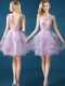 Popular A-line Quinceanera Court Dresses Lavender Scoop Organza and Tulle Sleeveless Knee Length Lace Up