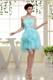 One Shoulder Baby Blue and Beading For Cocktail Dress With Ruffles